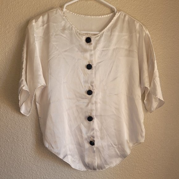 Source Unknown Tops - Short Sleeve White Satin Button Down Top